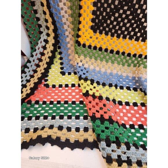 Handmade Crochet Granny Square Afghan Blanket 56x56 Rainbow Multicolor - Picture 4 of 7